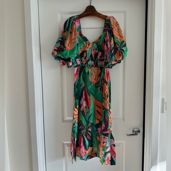 Farm Rio Multicolor Banana Foliage Puff Sleeve Midi Dress - Picture 2 of 12